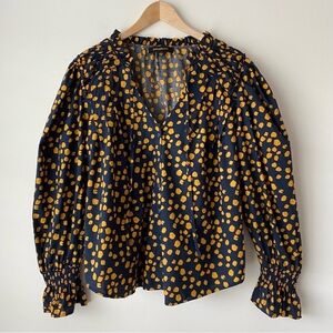 Sugarlips Navy & Yellow Abstract Polkadot Animal Print Billowy Blouse Top Size L